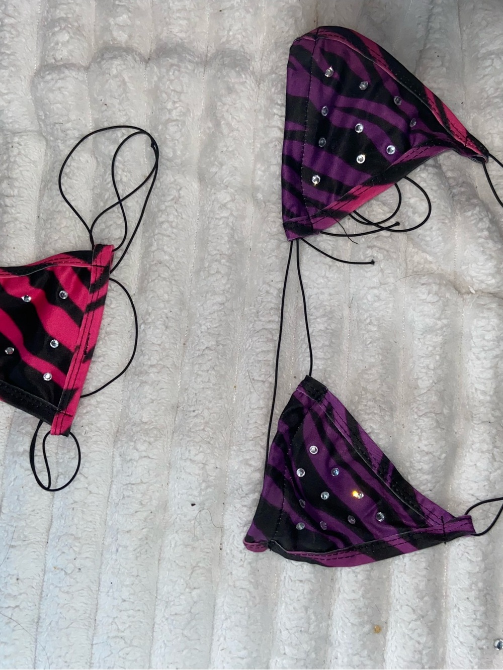 Zebra Stripe Rhinestone Triangle Bikini - Pink & Purple
